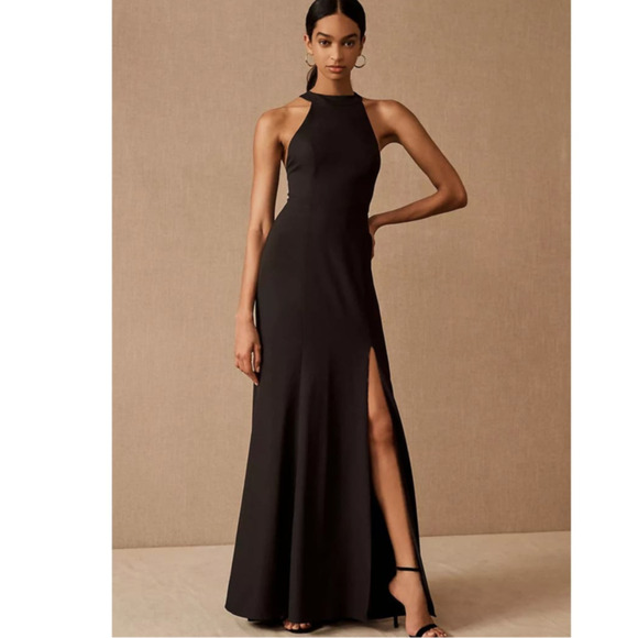 New Anthropologie BHLDN Lennox Halter Open-Back Side-Slit Stretch Crepe Gown 12 - Picture 1 of 9